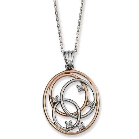 Sterling Silver & Rose Gold Interlocking Circles w/CZs Pendant - Click Image to Close